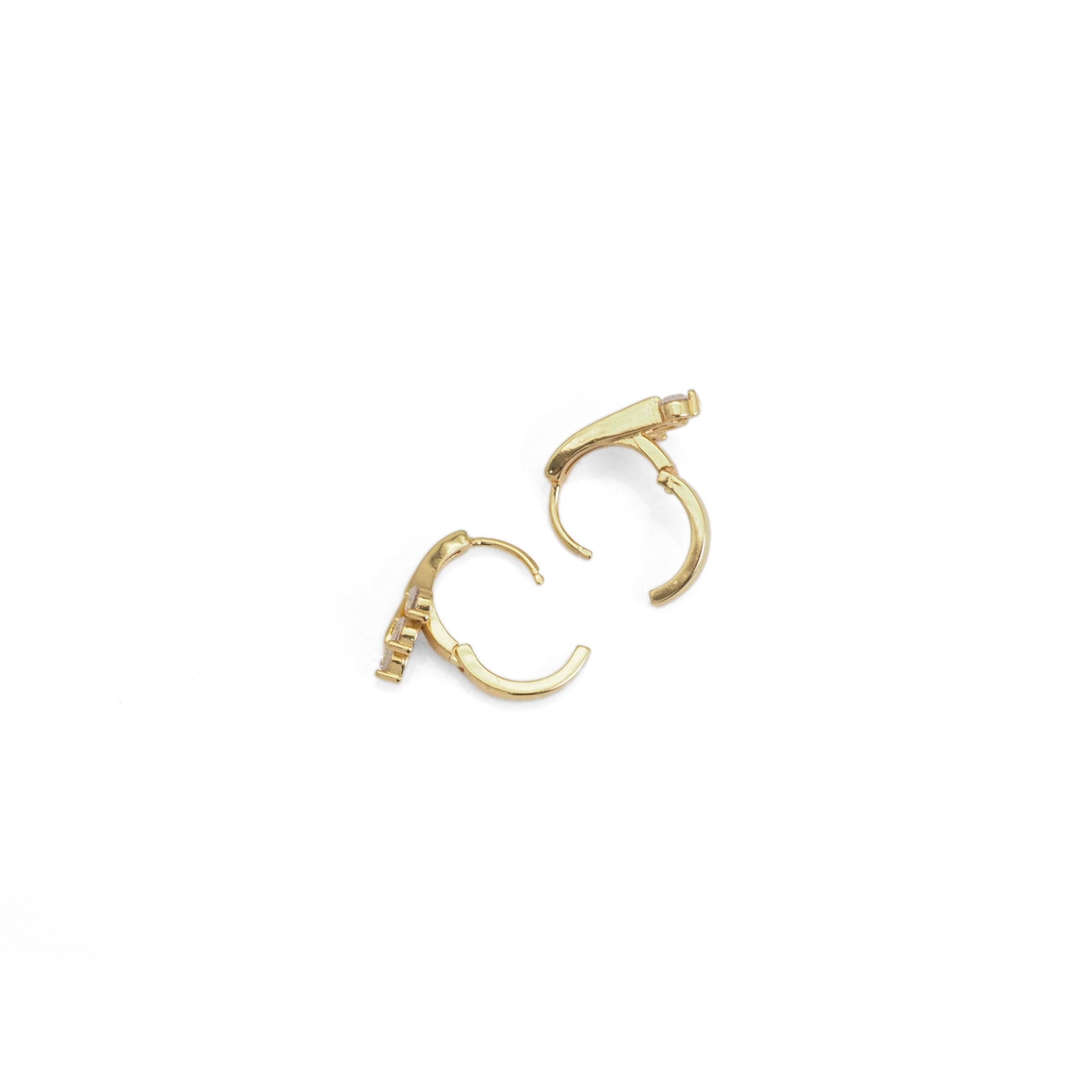 Gold Three Dots CZ Drop Line Huggie Earrings, Sku#Y849