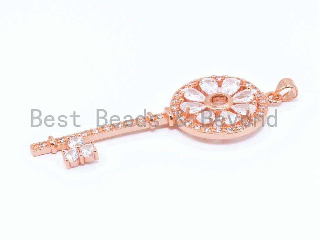 CZ Micro Pave Key with Flower Pendant, slu#F170