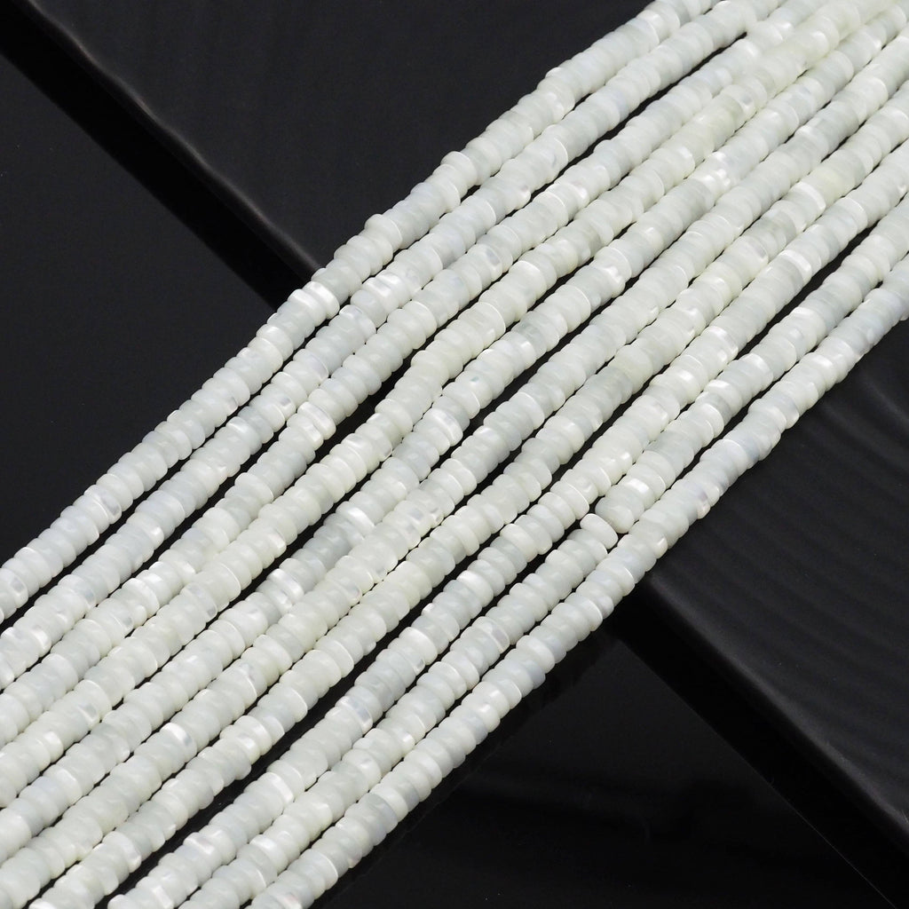 Smooth Rondelle White Mother of Pearl Beads, Sku#T172