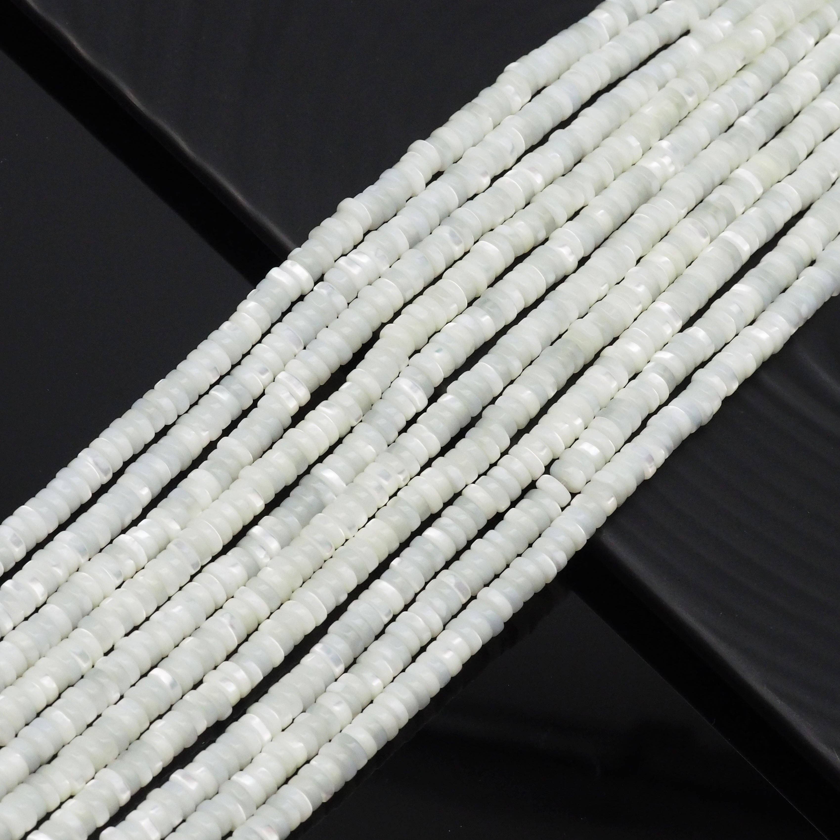 Smooth Rondelle White Mother of Pearl Beads, Sku#T172