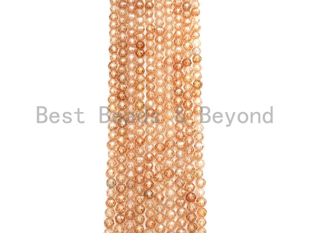 2mm/3mm/4mm High Quality Sparkly Cubic Zirconia Beads, Faceted Sparkly Peach Color beads, 15.5inch full strand, SKU#U913