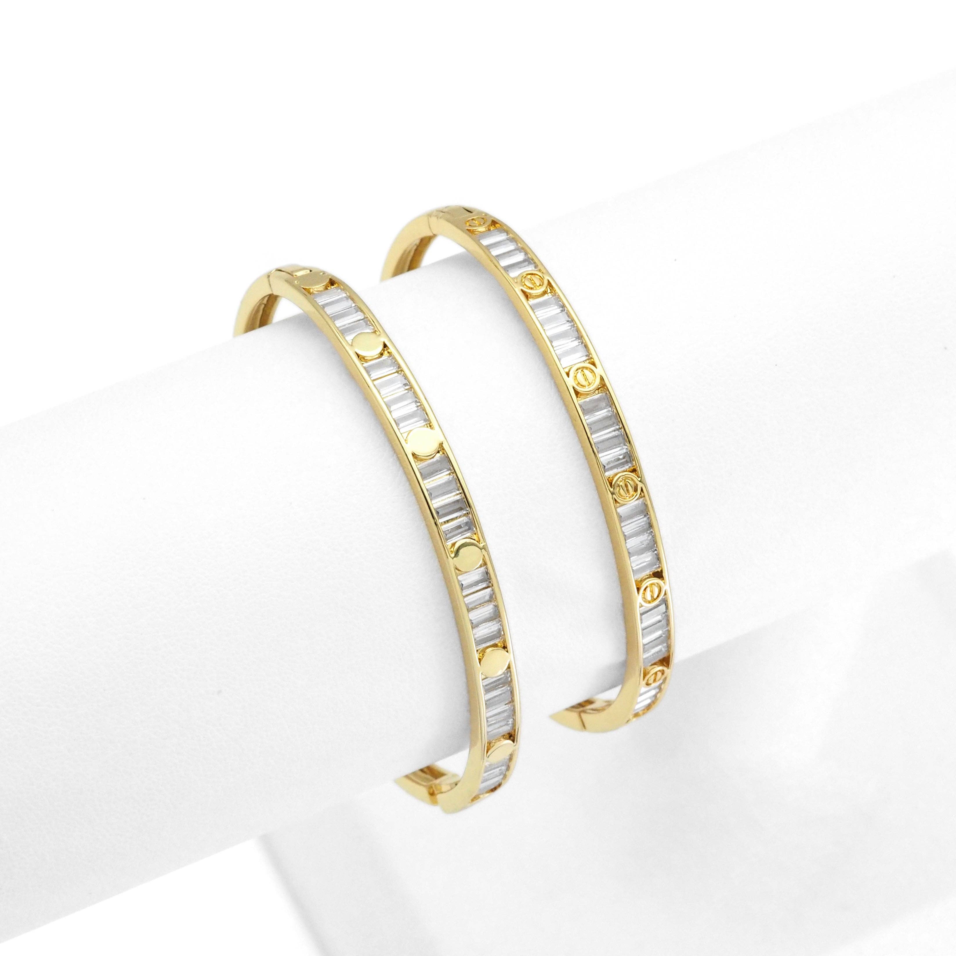 Clear Baguette CZ Gold Heart Thin Bracelet, Sku#LX262