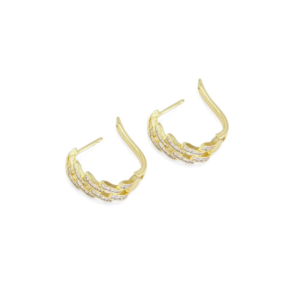 Gold Silver Baguette CZ Link Huggie Earrings, Sku#A144