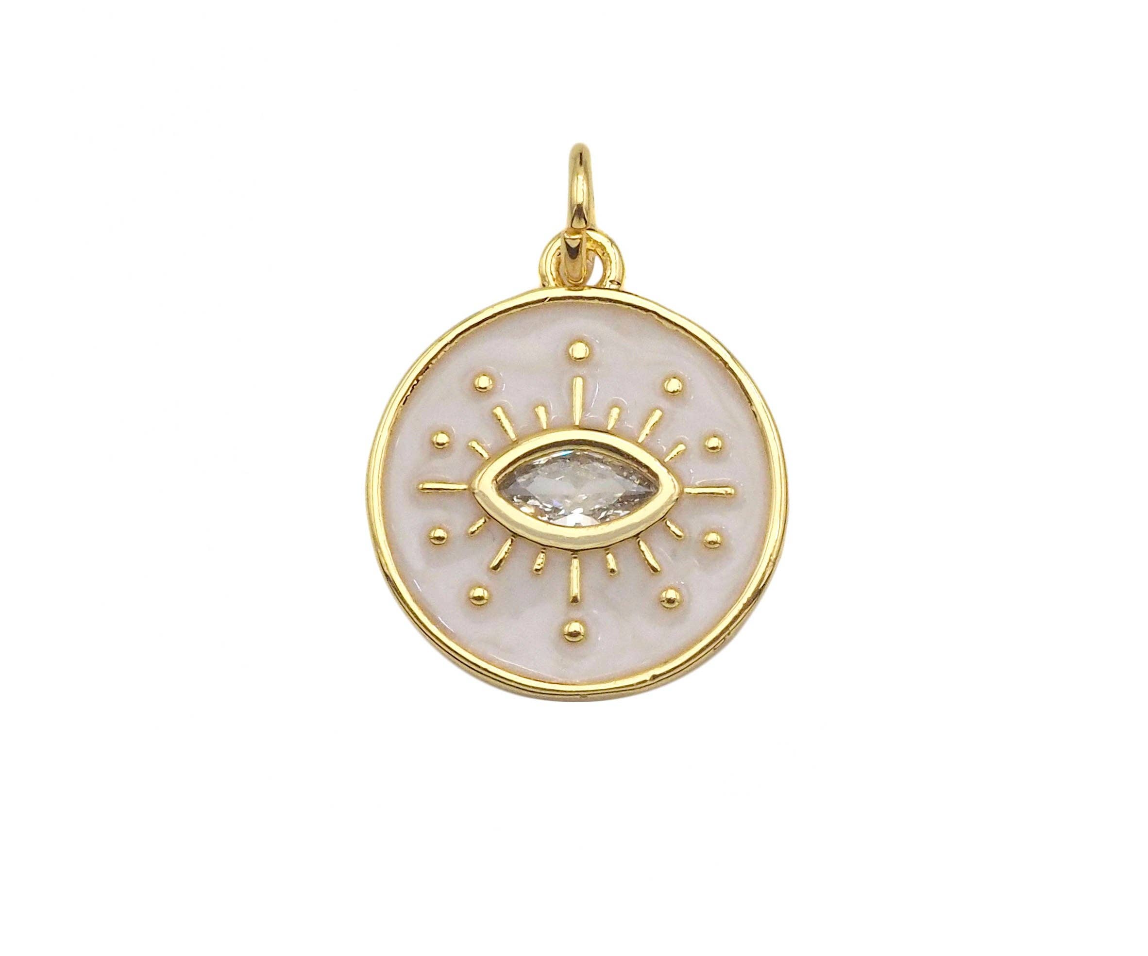 Enamel White Enamel Evil Eye On Round Coin Charm, Sku#Y434