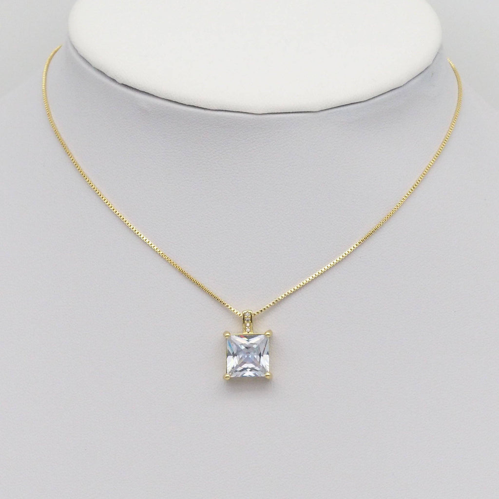 CZ Clear Square Gold Stud Earrings And Pendant, Sku#LK906