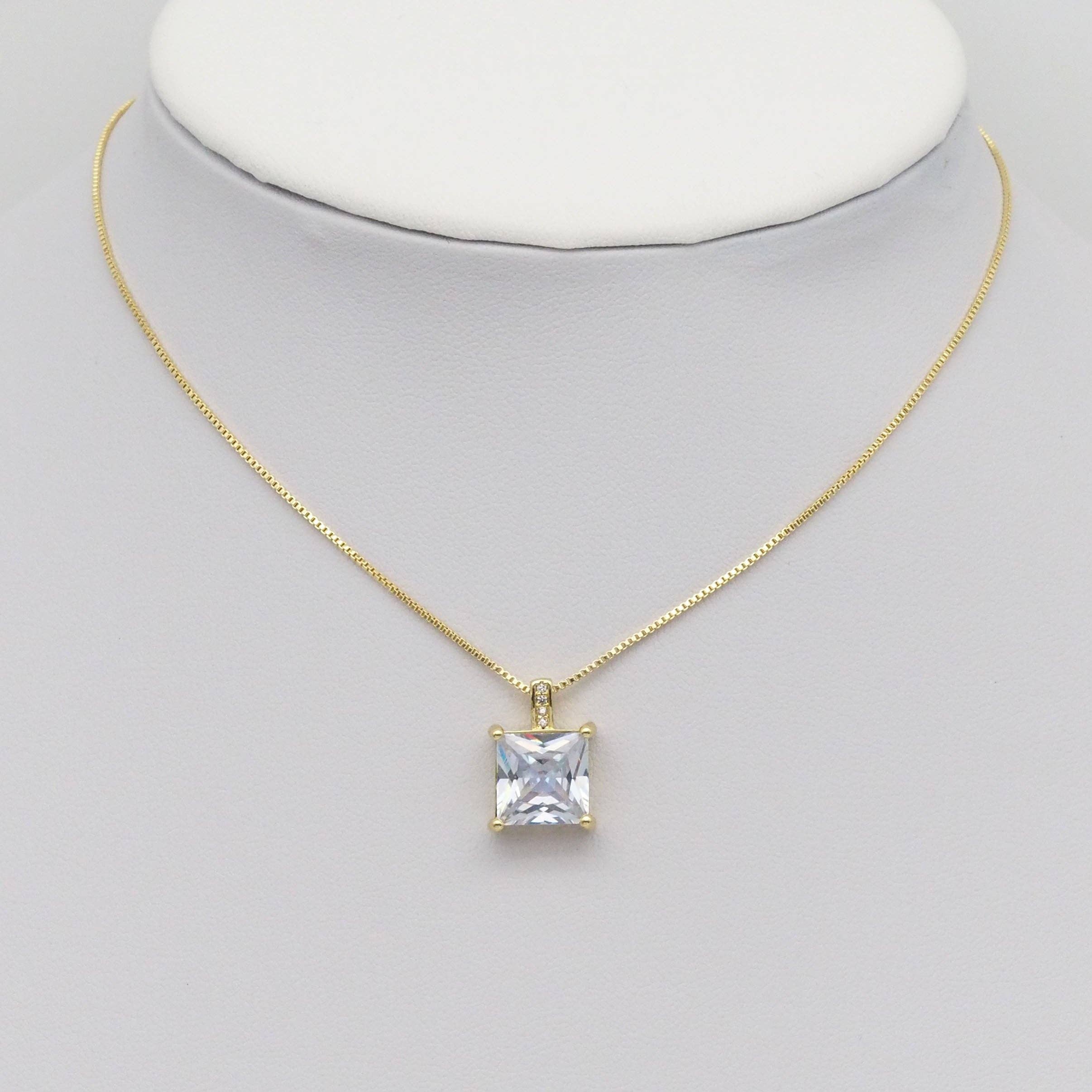 CZ Clear Square Gold Stud Earrings And Pendant, Sku#LK906
