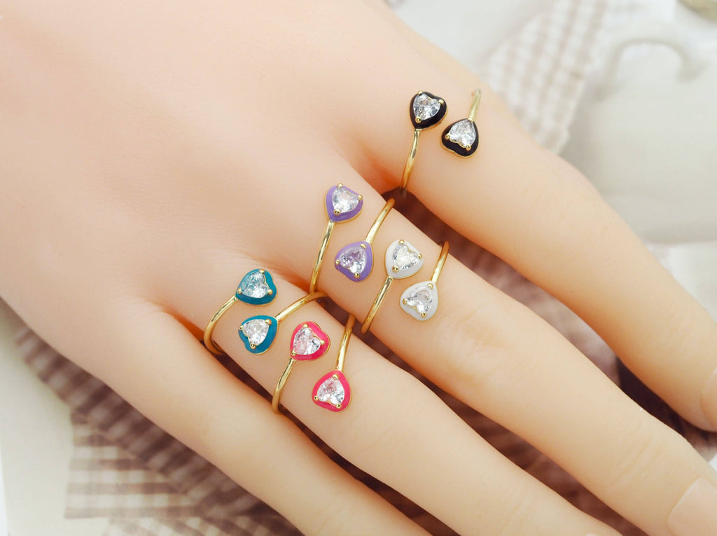 Enamel Double Heart Wrap Adjustable Ring, Sku#O115