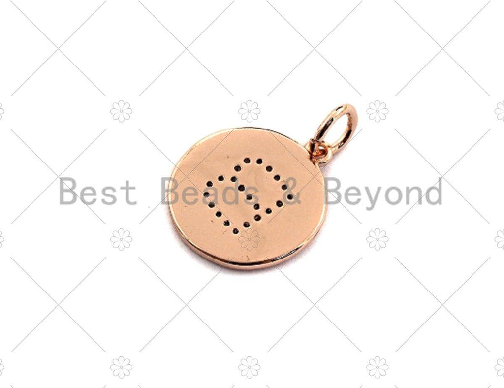 CZ Micro Pave A-Z Capital Letter Coin Pendant/Charm, Pave Initial Charm, Cubic Zirconia Initial Pendant Charm,15x17mm,sku#Z603