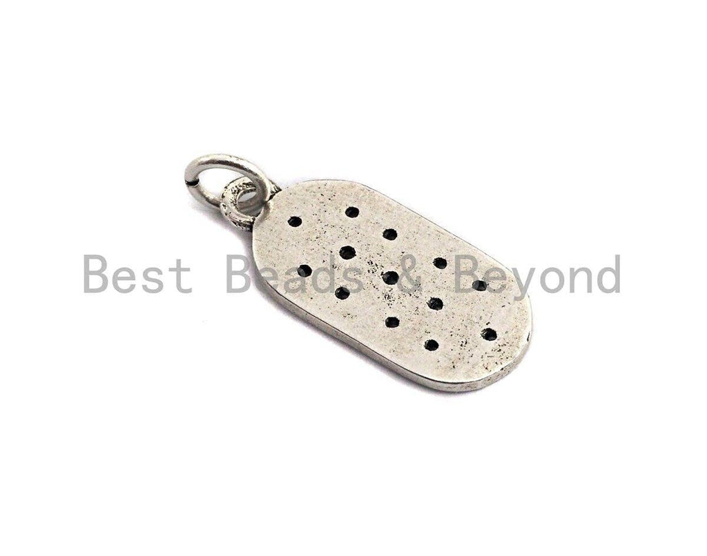 CZ Micro Pave Flat Oval Pendant, Antique Silver Tone, Clear Cubic Zirconia Big Pave Oval Charm Pendant, 9x21mm,sku#F1014C