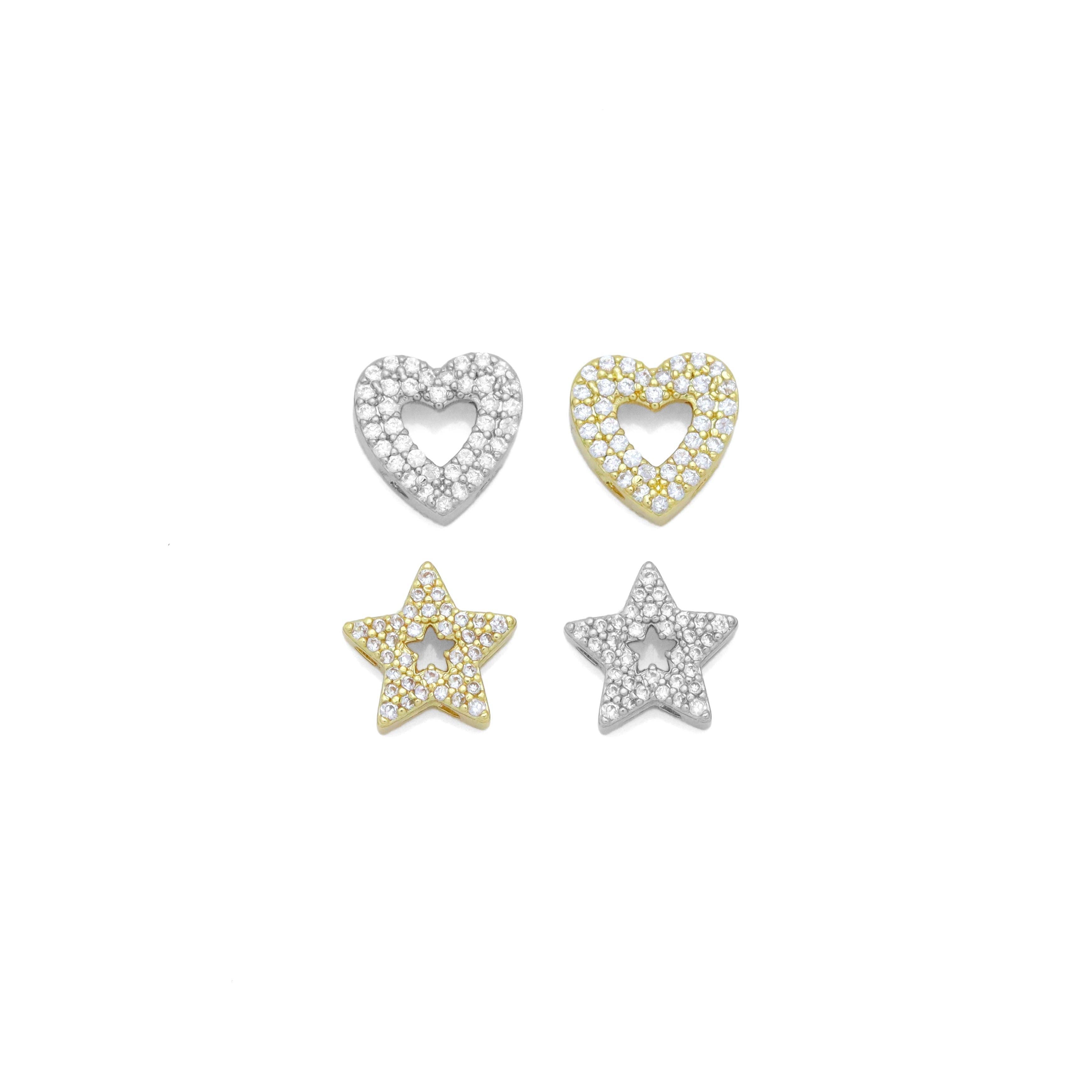 CZ Heart Star Spacer Connector Charm Beads, sku#A312