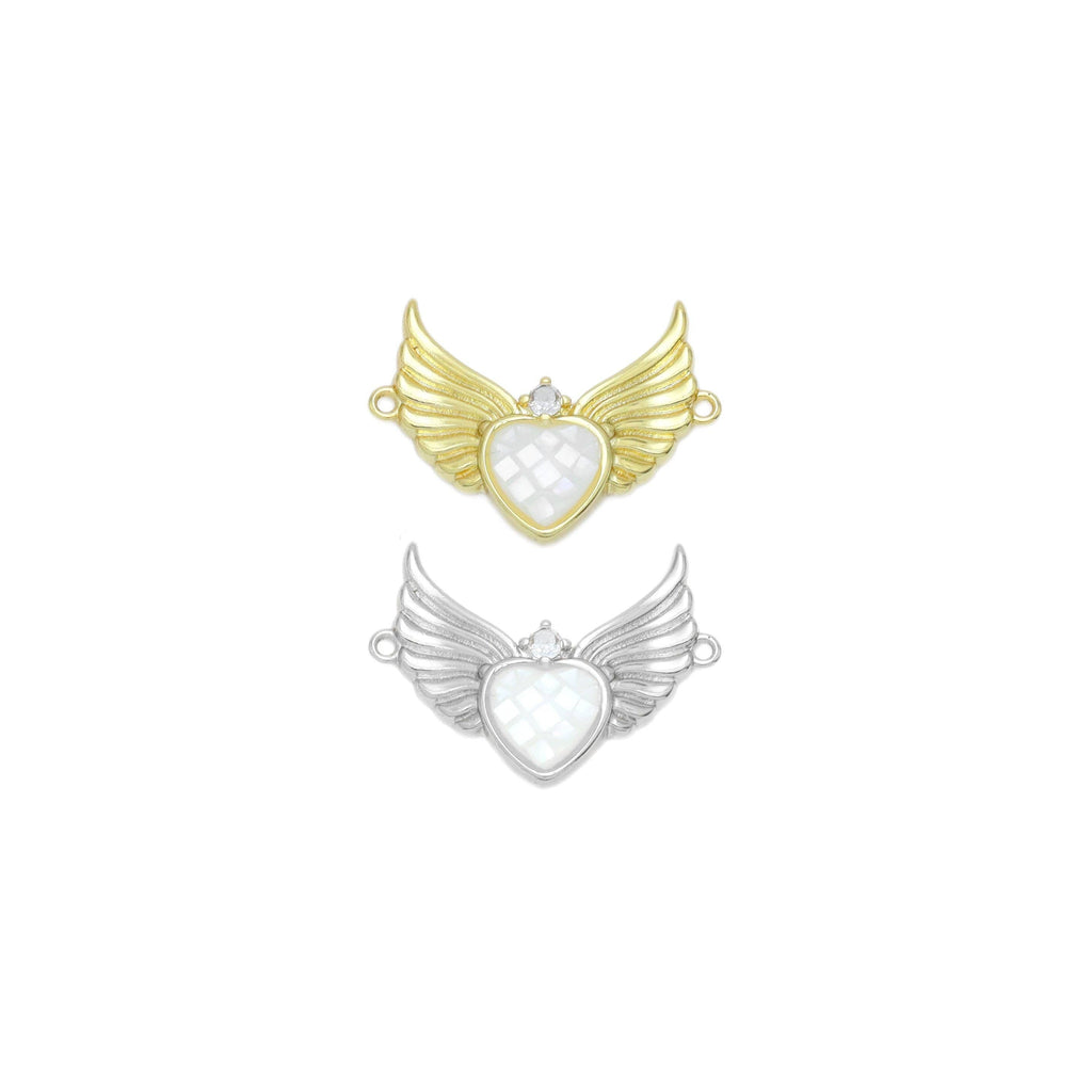 Mother of Pearl Angel Heart Connector Pendant, Sku#WL20