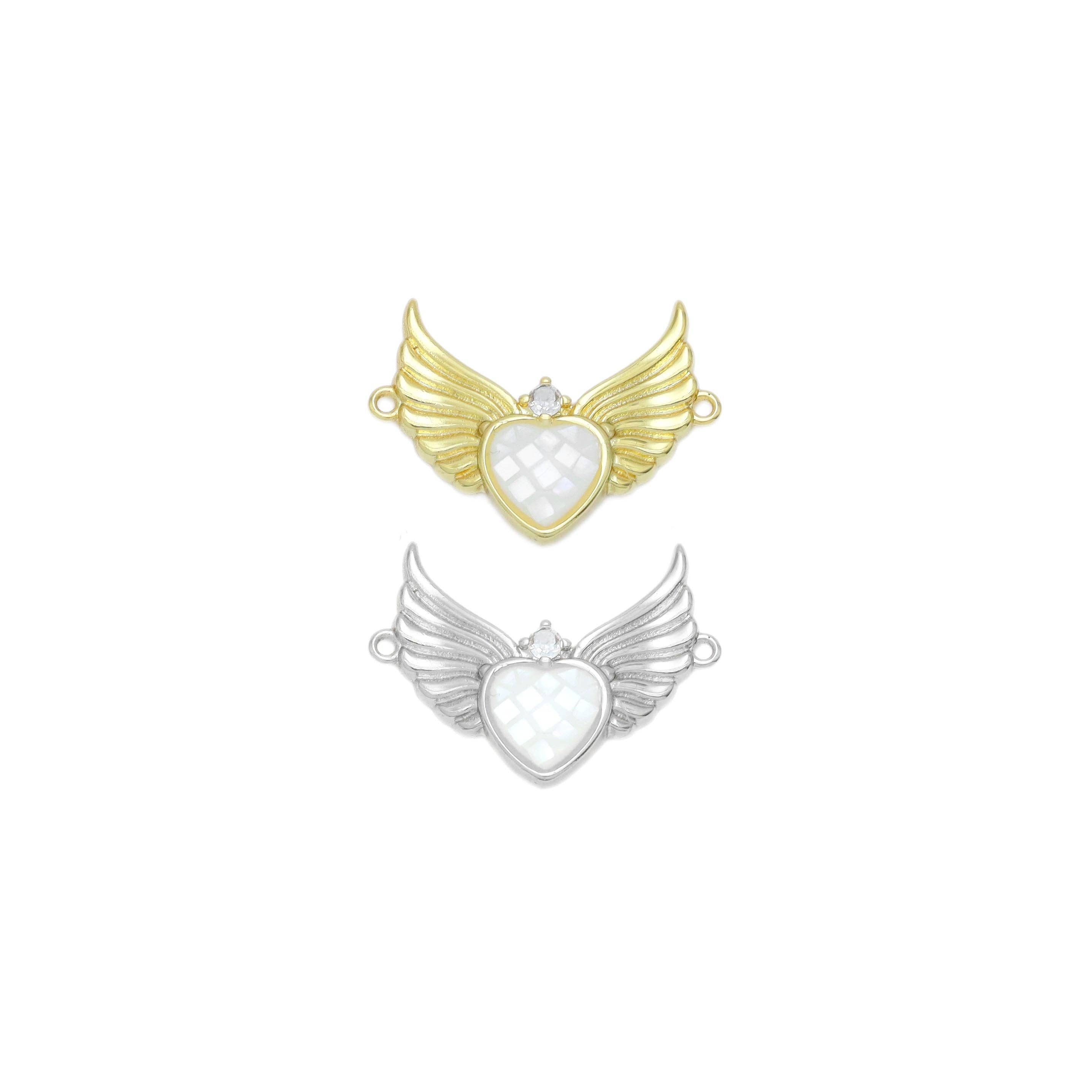 Mother of Pearl Angel Heart Connector Pendant, Sku#WL20