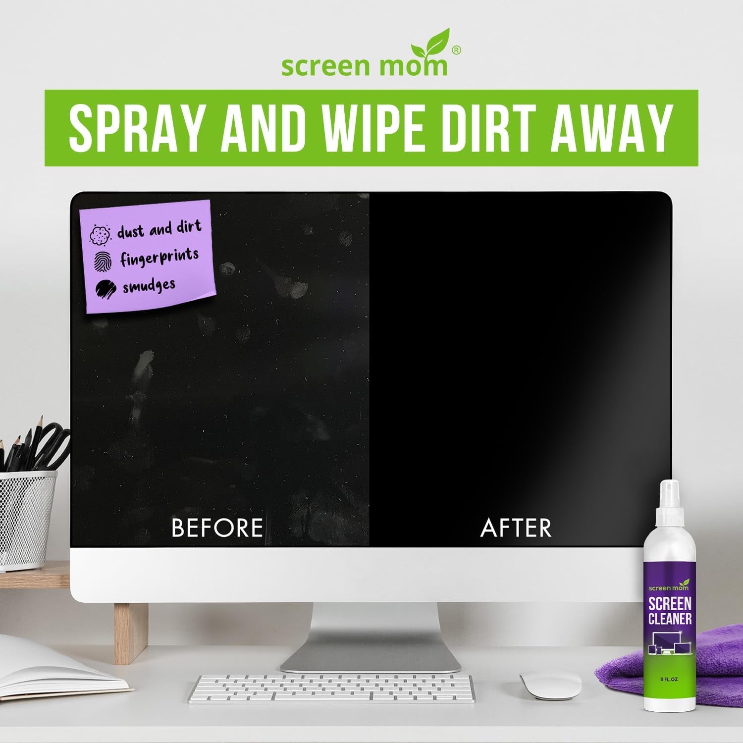 Screen Cleaner Spray and Microfiber Cloth 2-Pack (2X8Oz) by Screen Mom-Screen Cleaner Spray and Wipe for TV, Computer, Phone, Ipad, Car Screen Cleaning Kit Electronic Cleaner Spray