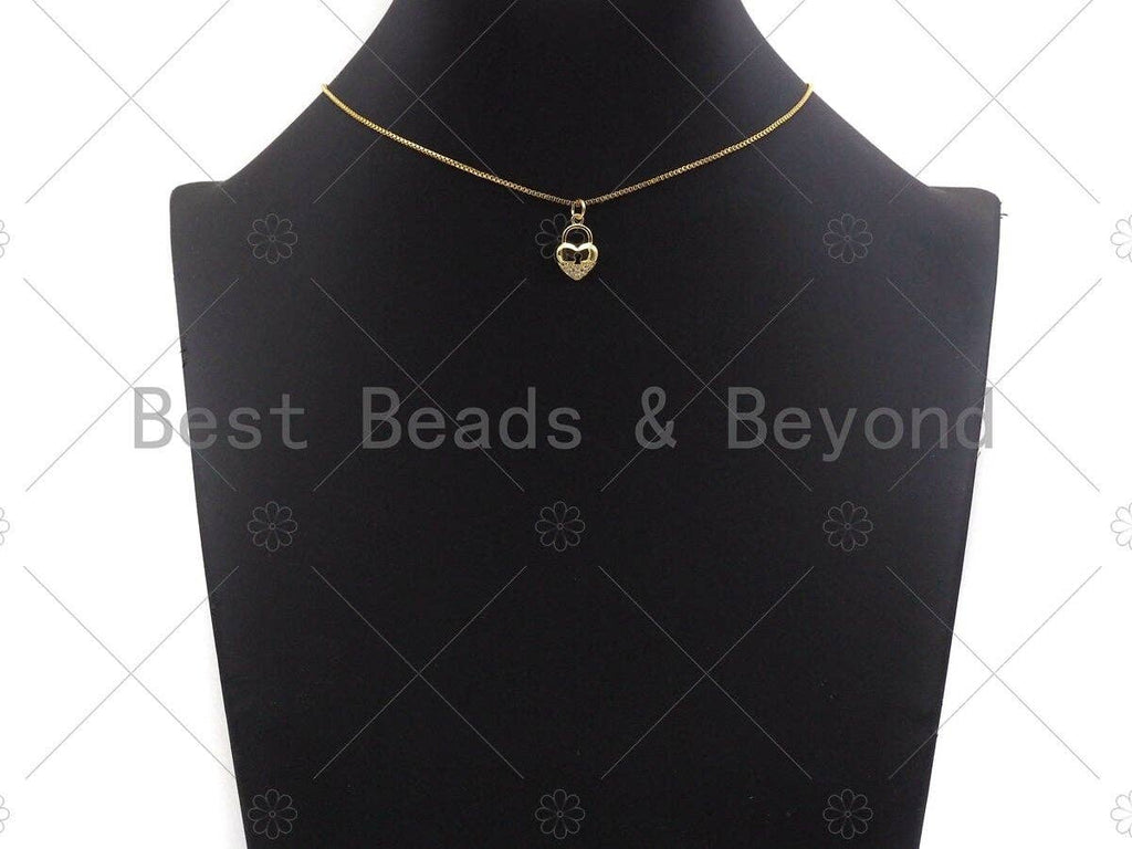 CZ Micro Pave Heart Lock Pendant, Heart Shape Charm, 18K Gold Lock Pendant,16x10mm, Sku#JL10