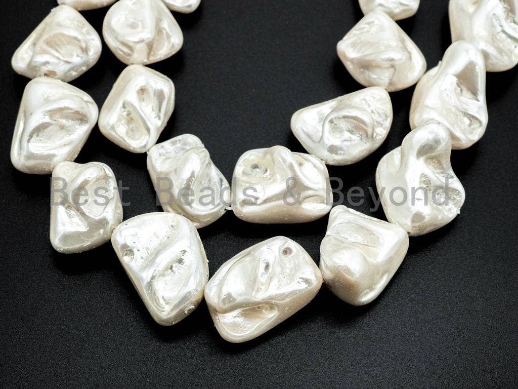 Quality Natural Mother of Pearl beads, 15-21mm, White Irregular Plated Pearl Shell Beads, 16inch strand, SKU#T109