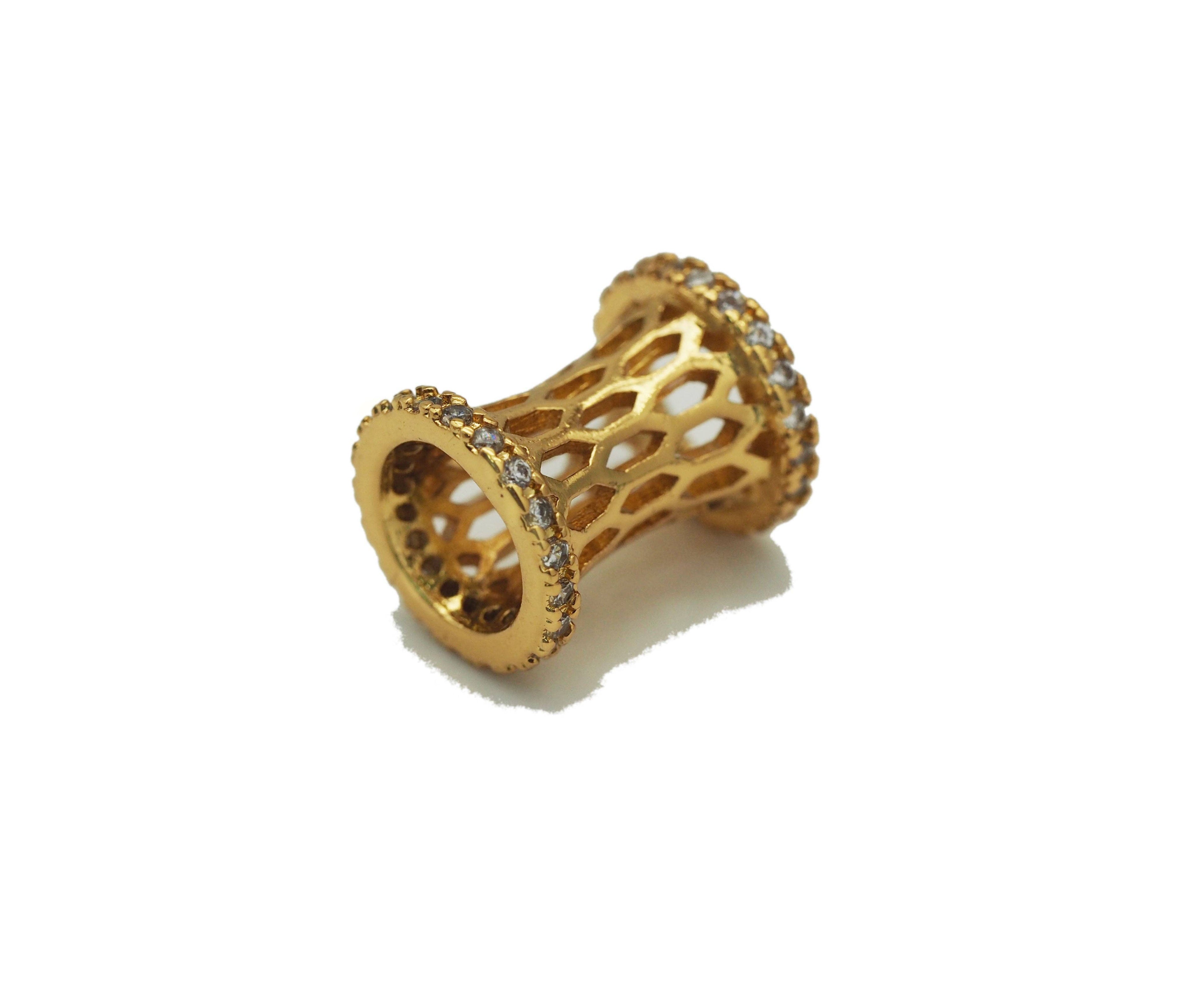 Gold Hollow Out Cylinder Beads, Sku#Y715