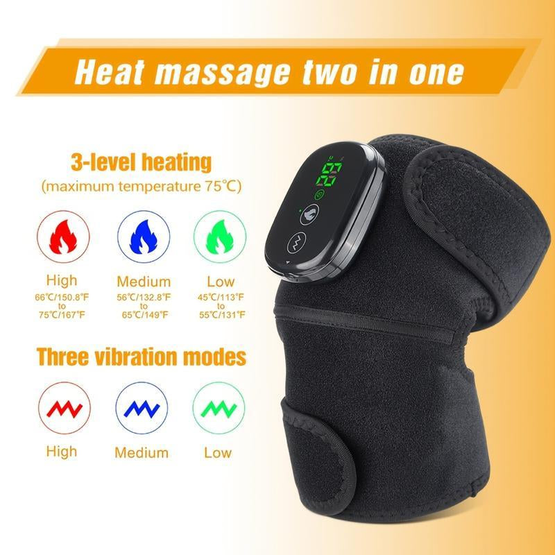 Portable 3-In-1 Heated Knee Massager, Shoulder Heating Pads & Elbow Brace with Vibration, Cordless USB Rechargeable Stress Relief Wrap Adjustable Relaxing