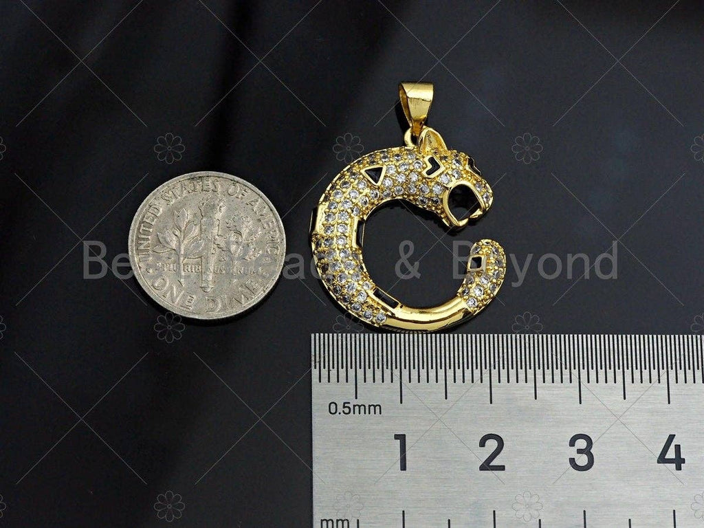 18K Gold Leopard Shape Pendant, Panther Charm, Animal Pave Pendant, 22x25mm, Sku#LK54