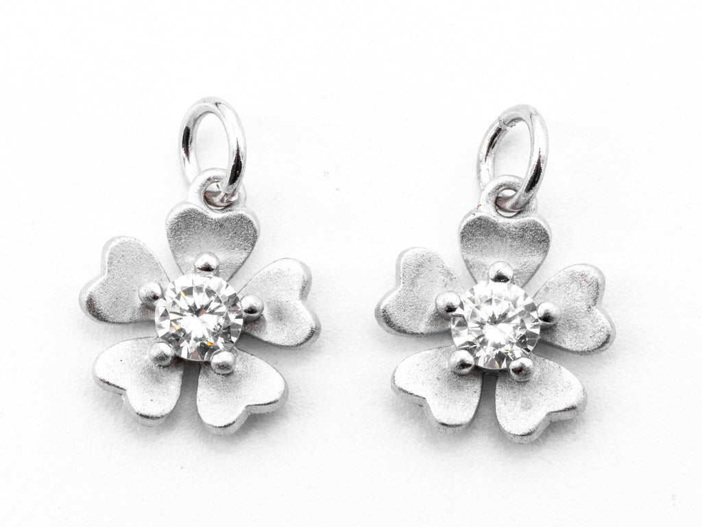 CZ Clear Pave Flower Pendant/Charm, Matte Finish Flower, Cubic Zirconia Charm/Pendant, 11x12mm, sku#Y7