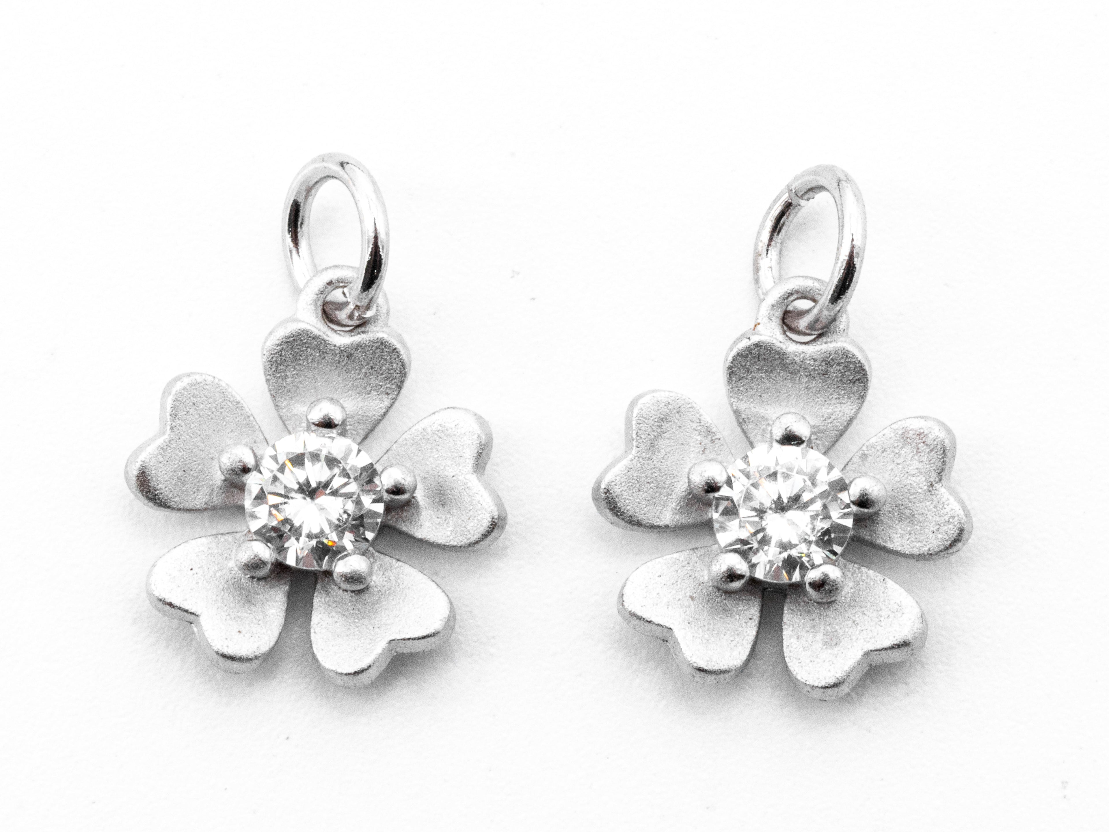 CZ Clear Pave Flower Pendant/Charm, Matte Finish Flower, Cubic Zirconia Charm/Pendant, 11x12mm, sku#Y7