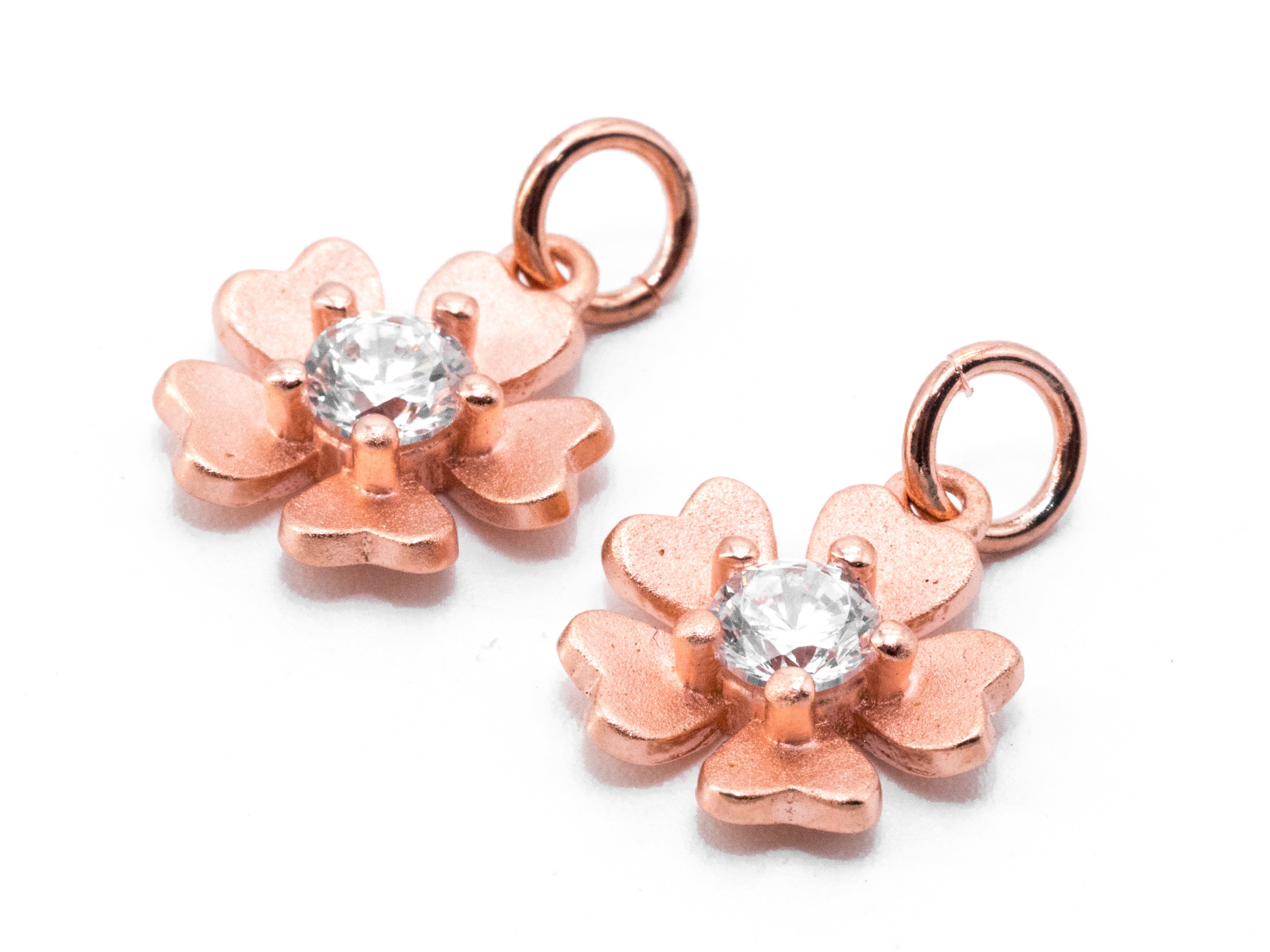 CZ Clear Pave Flower Pendant/Charm, Matte Finish Flower, Cubic Zirconia Charm/Pendant, 11x12mm, sku#Y7