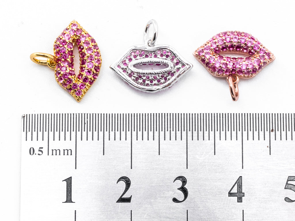 CZ Micro Pave Fuchsia Sexy Lip Pendant/Charm, Cubic Zirconia Pendant/charm,10x15mm, 1pc or 2pcs sku#Y12