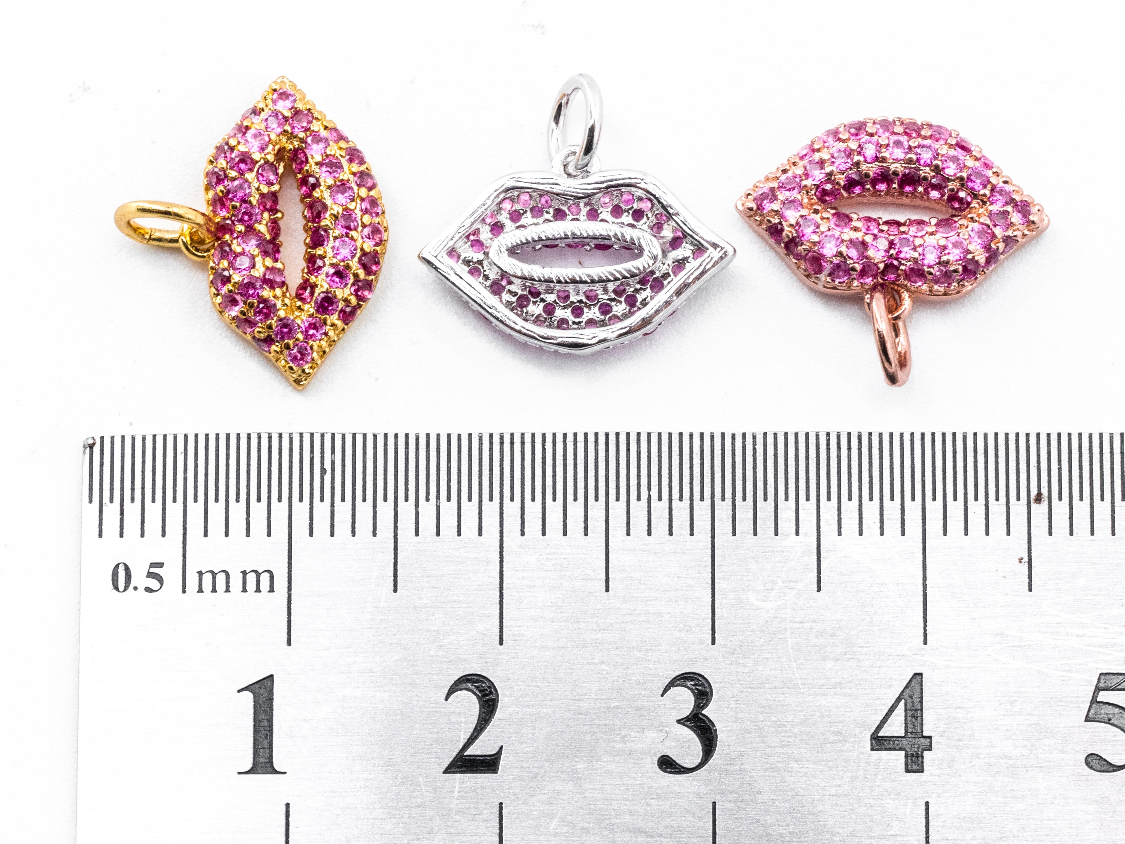 CZ Micro Pave Fuchsia Sexy Lip Pendant/Charm, Cubic Zirconia Pendant/charm,10x15mm, 1pc or 2pcs sku#Y12