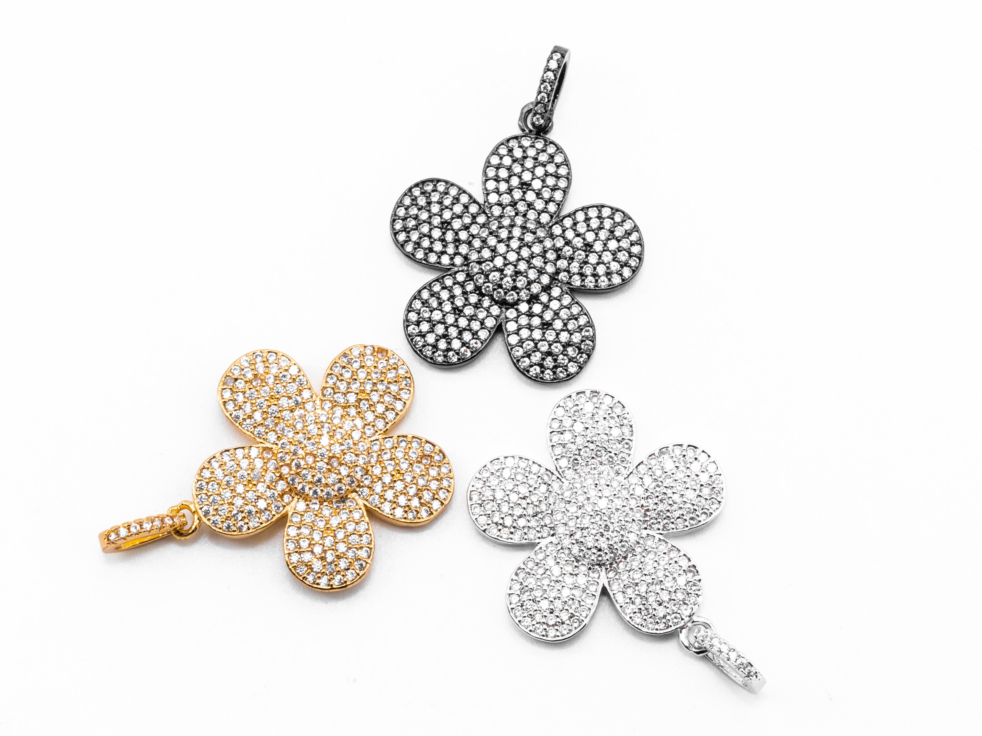 25mm CZ Micro Pave Daisy Flower Pendant/Charm, Cubic Zirconi