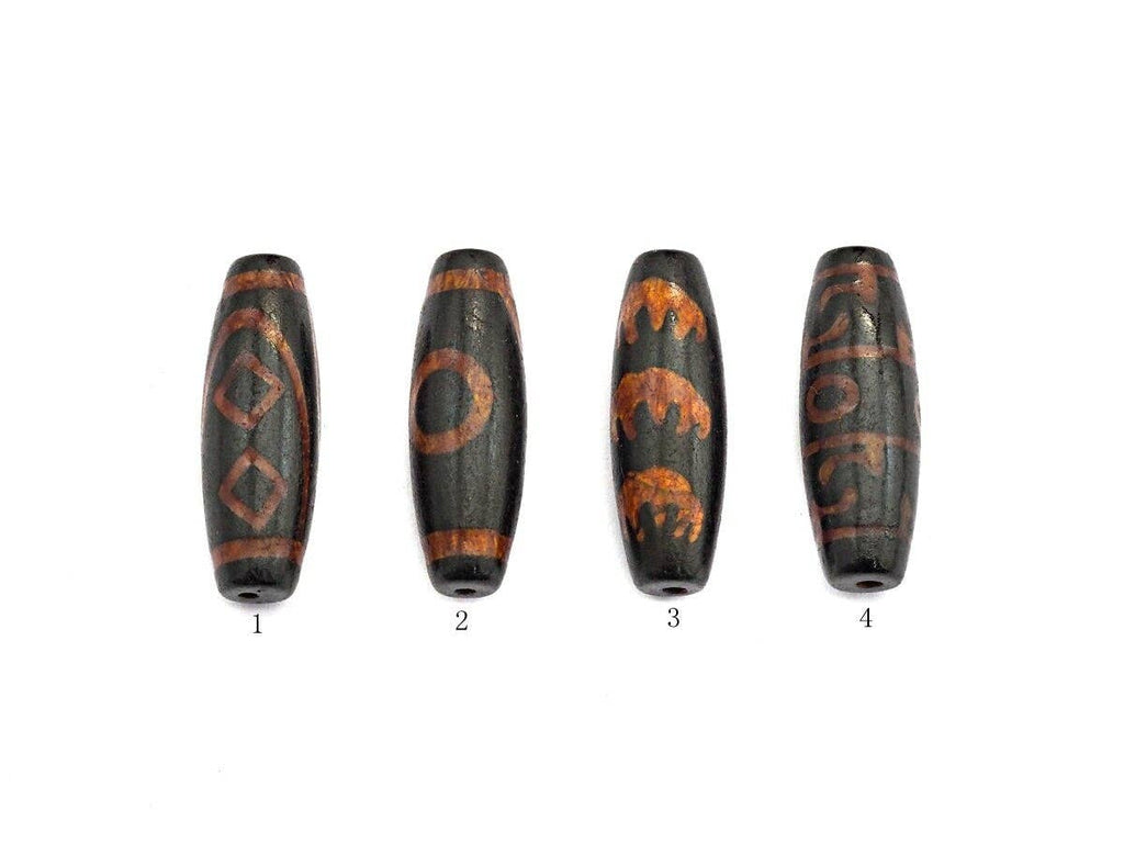 Natural Tibetan Agate Long Oval Shape Beads, Black Brown Dzi beads, Barrel Agate Beads, 10x30mm, sku#U563