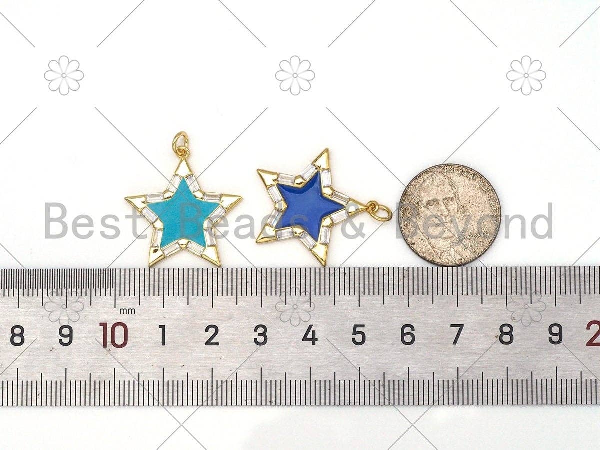 Enamel Colorful Five Point Star Pendant, Gold Filled Enamel Star Charm,Enamel Jewelry Findings,25mm,Sku#F1416C