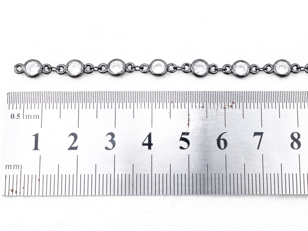 1 Foot/Yard- CZ Beaded Chain-4mm/6mm Cubic Zirconia Beads-Gold Silver Rose Gold Gunmetal Plated Bezel Chain, Bezel Connector Beads, sku#E346