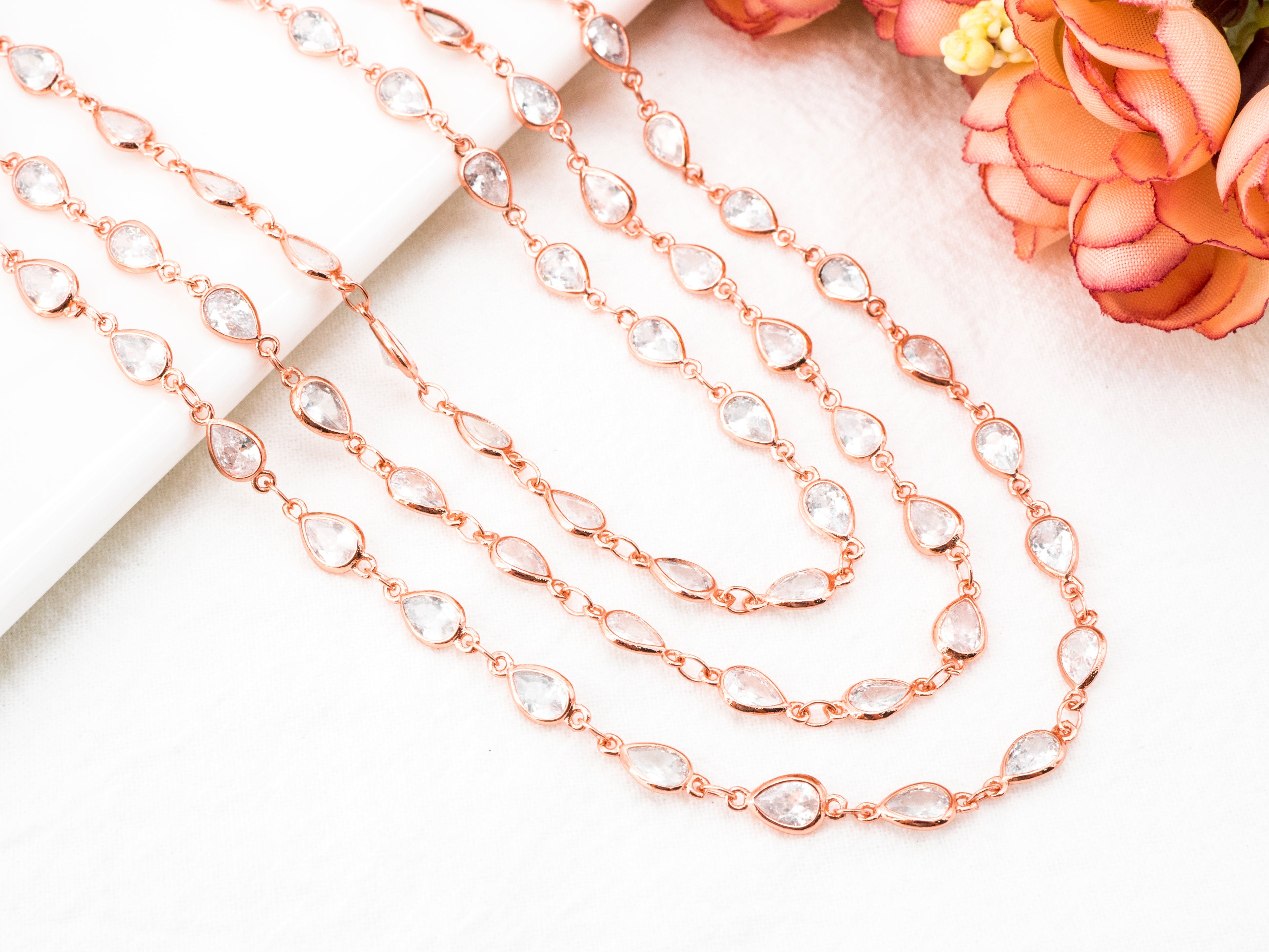 High Quality Teardrop Shape CZ Beaded Rosary Chain, sku#E348