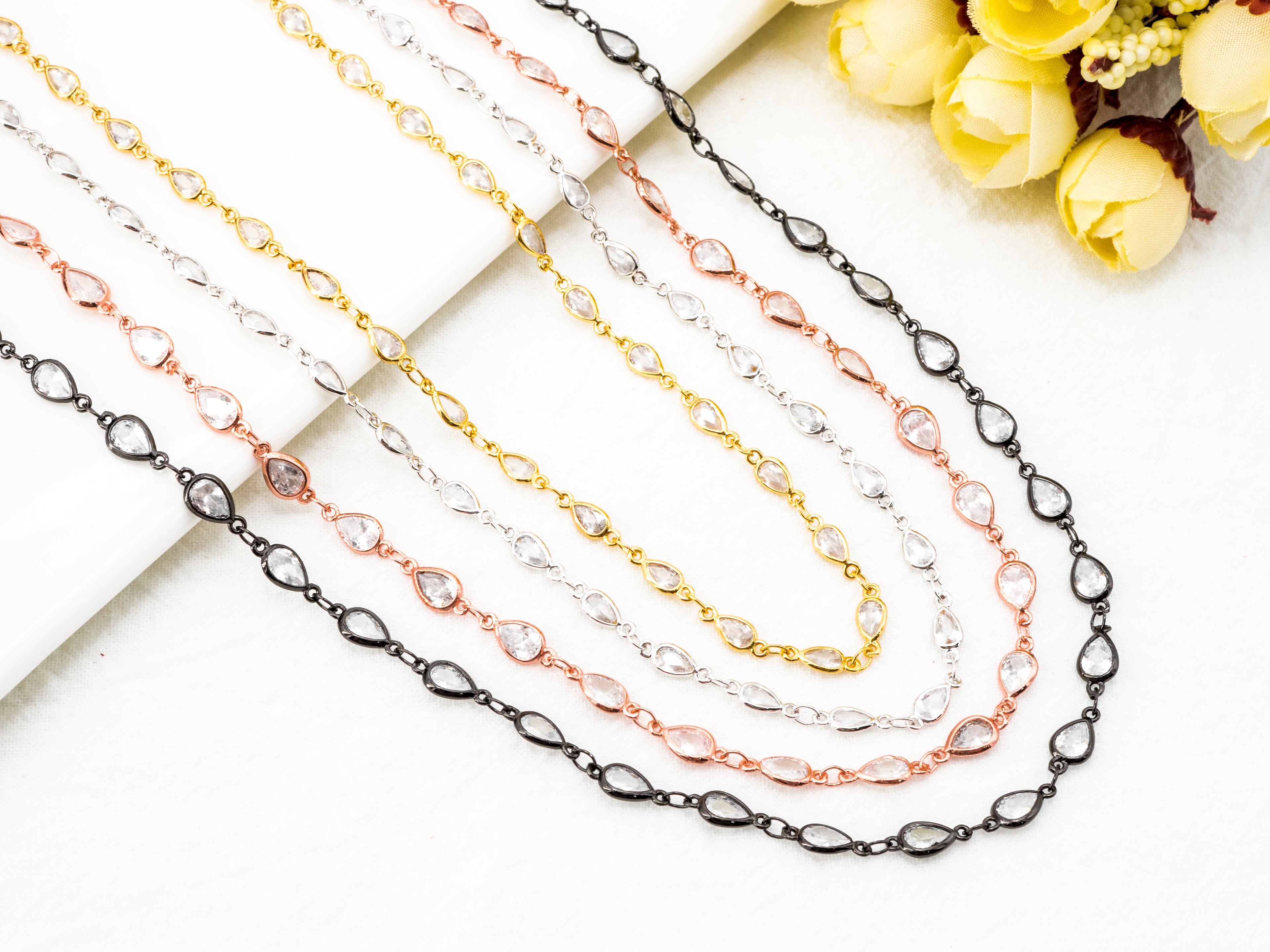 High Quality Teardrop Shape CZ Beaded Rosary Chain, sku#E348