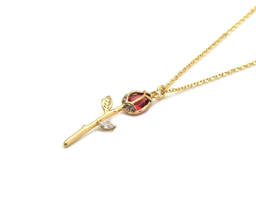 Colorful CZ Gold Tulip Flower Necklace, Sku#ZX114