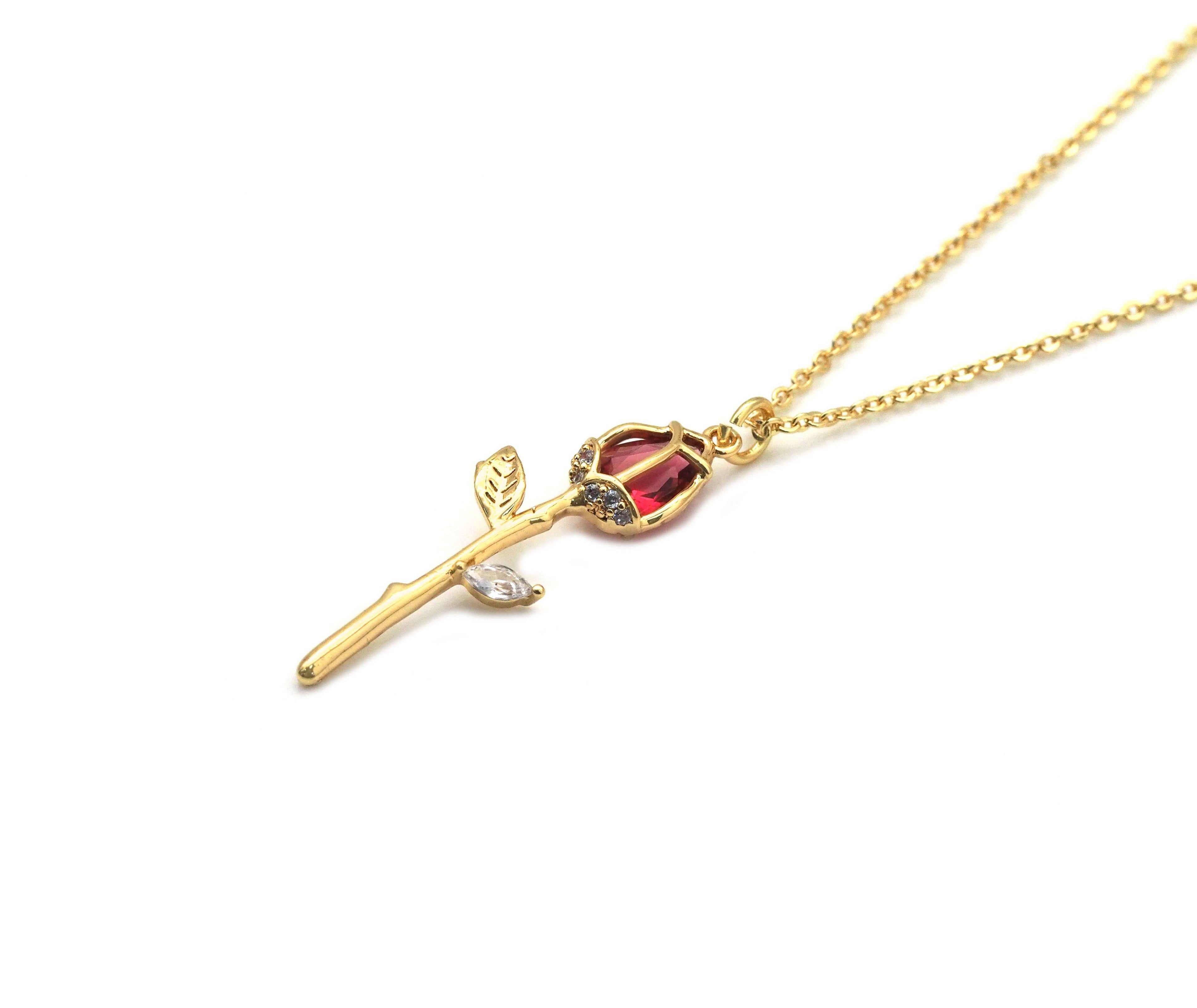 Colorful CZ Gold Tulip Flower Necklace, Sku#ZX114