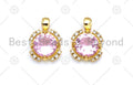 Pink CZ Micro Pave Cute Round Shape Pendant, 18K Gold Filled Round CZ Charm, Big CZ Pave Pendant, 11x15mm, Sku#LK372