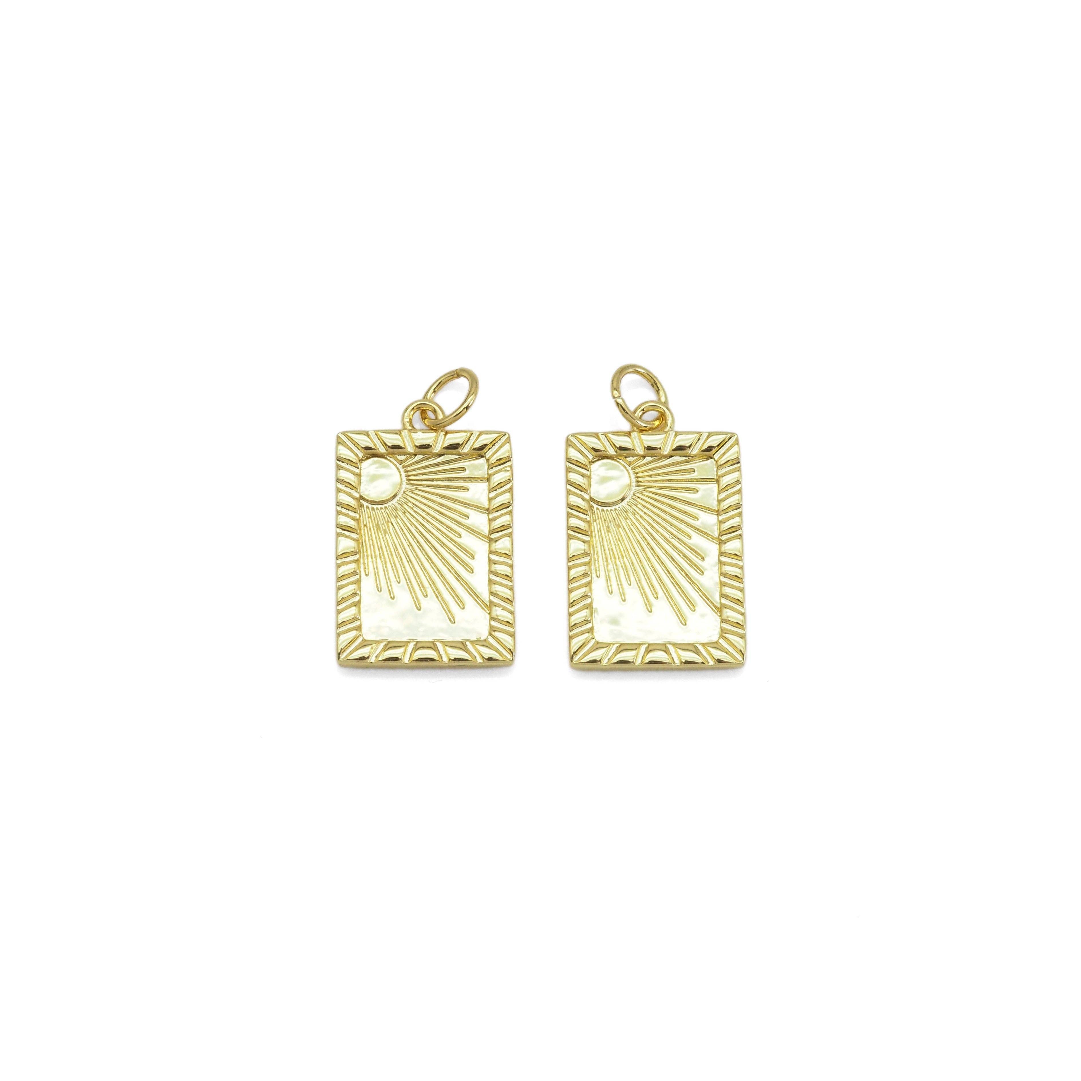 Gold Radial Sun Rectangle Shape Charm, Sku#Y891