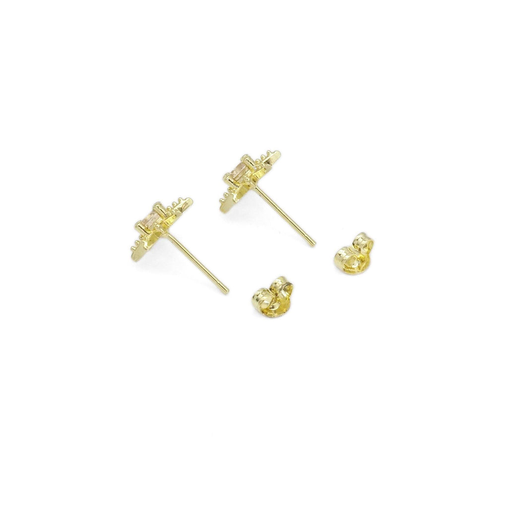 Big CZ Gold Star Stud Earrings, Sku#LD504
