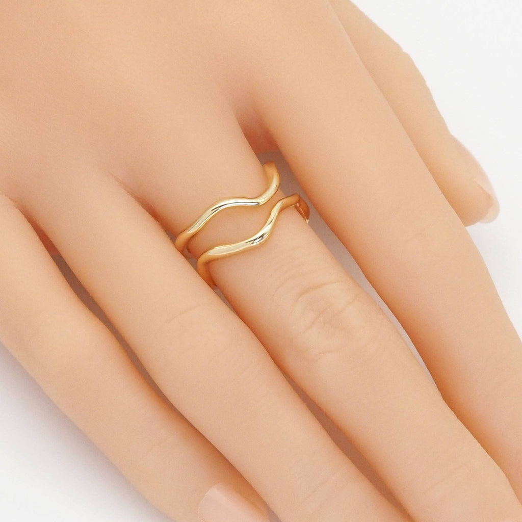 Gold Minimal Wave Line Adjustable Ring, Sku#ZX148