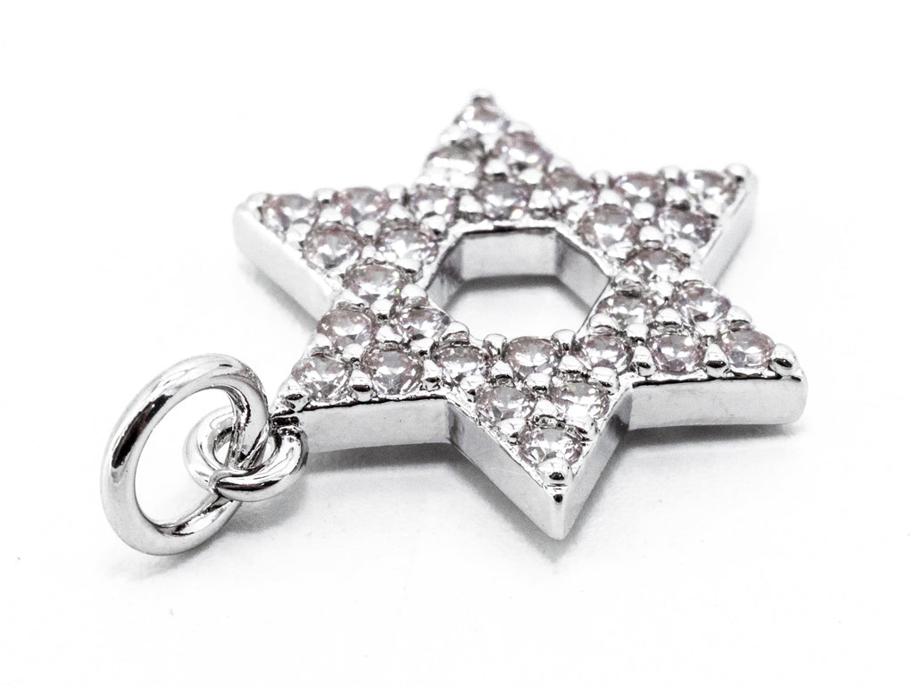 CZ Micro Pave Star of David Charm, Bracelet Necklace Cubic Zirconia Pendant Charm, 13x17mm,sku#Y14
