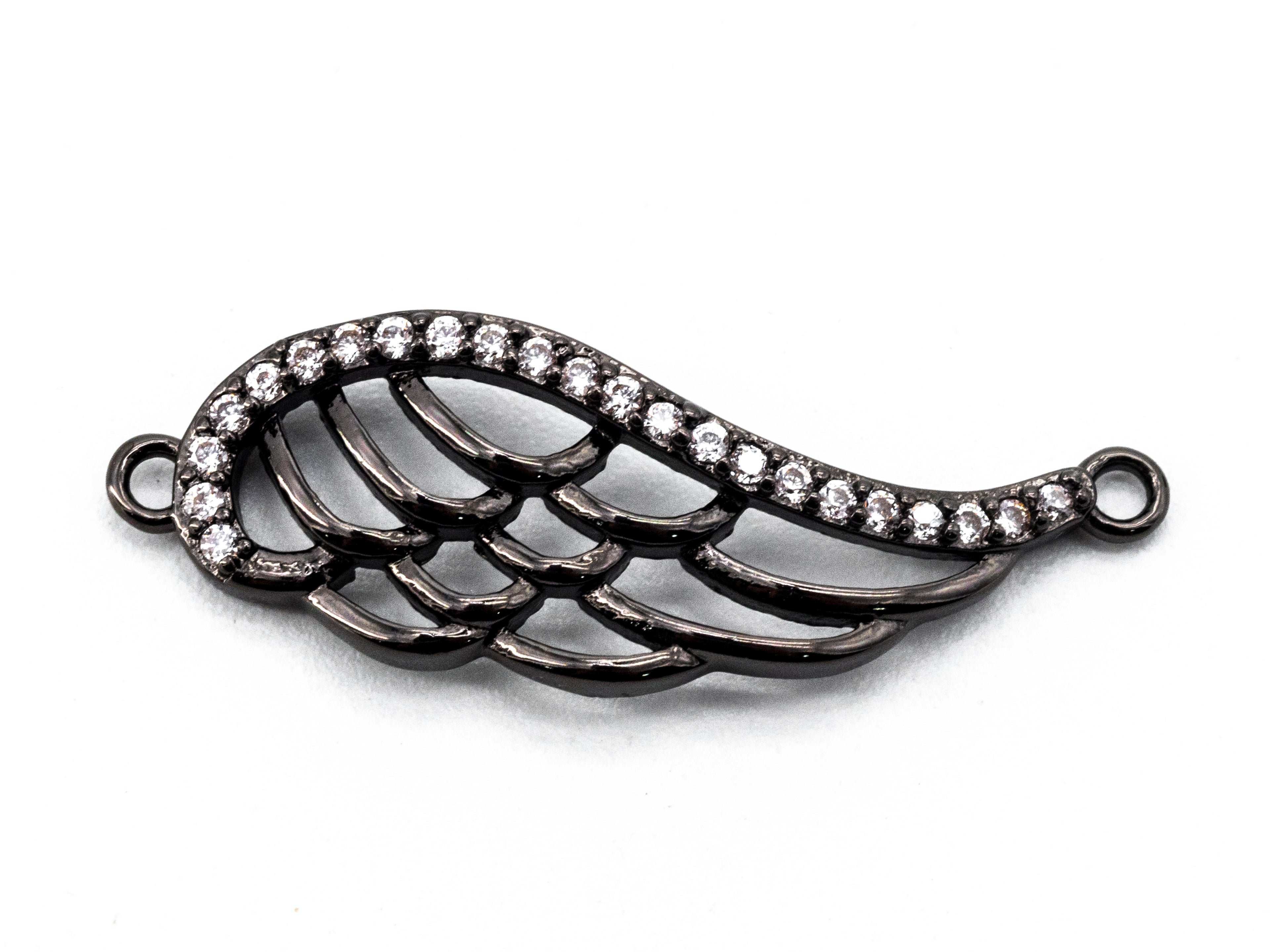 CZ Micro Pave Wing Connector/Link, Cubic Zirconia Bracelet Necklace Connector, Angel wing in Gold Silver Rose Gold Black 9x28mm,sku#Y19