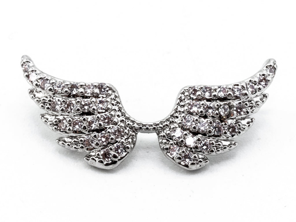 CZ Micro Pave 9x21mm Angel Wings Connector/Link, Cubic Zirconia Bracelet Necklace Connector, Gold Angel Wing Findings,1pc/2pcs, sku#Y20
