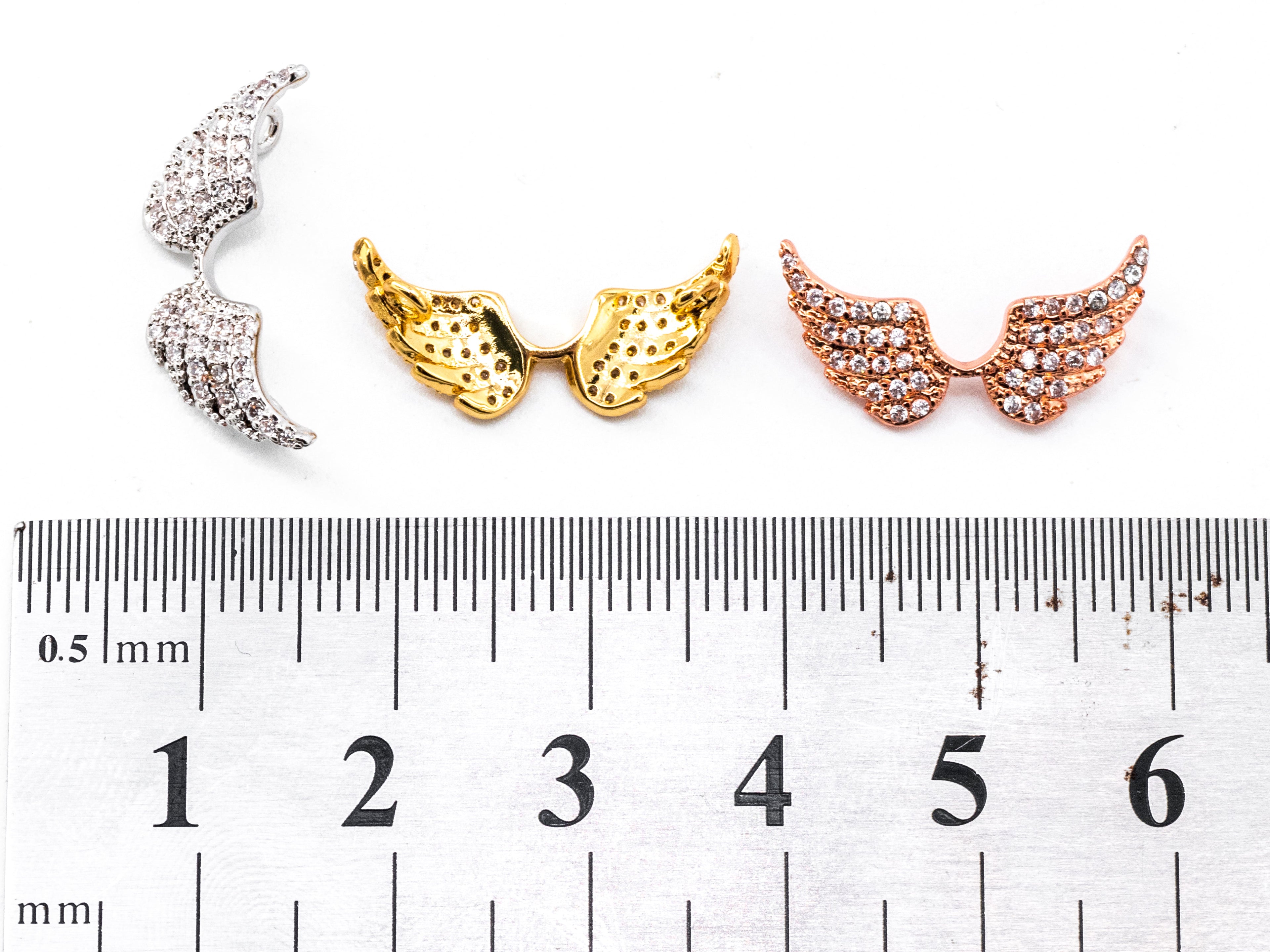 CZ Micro Pave 9x21mm Angel Wings Connector/Link, Cubic Zirconia Bracelet Necklace Connector, Gold Angel Wing Findings,1pc/2pcs, sku#Y20