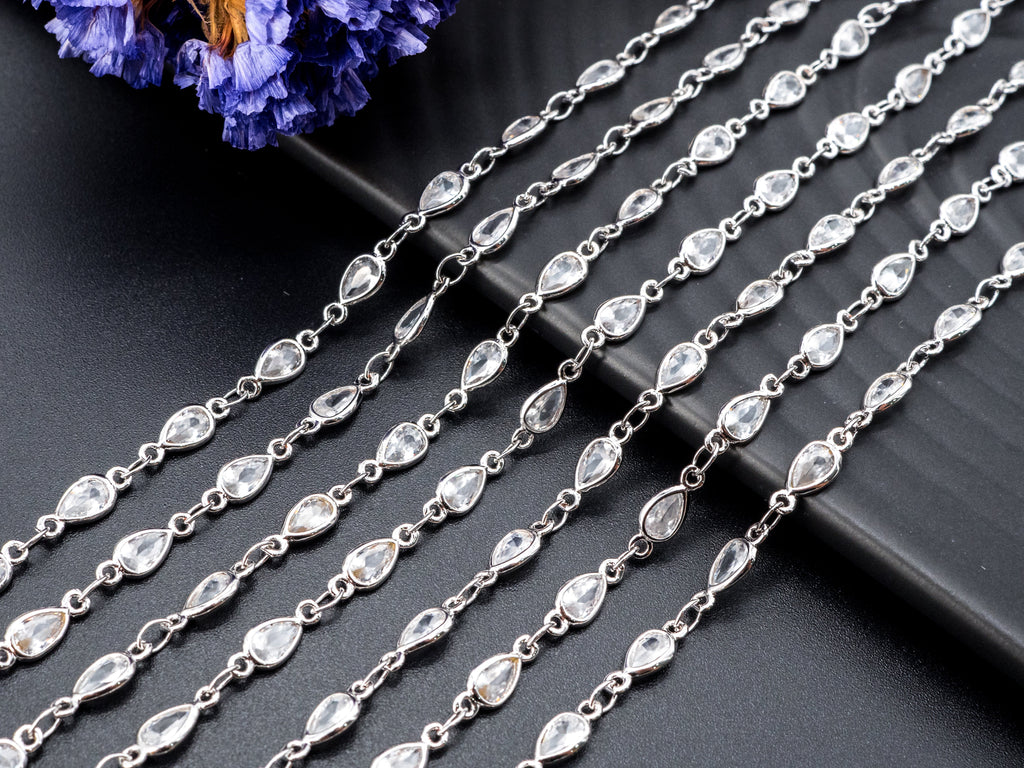 High Quality Teardrop Shape CZ Beaded Rosary Chain, sku#E348