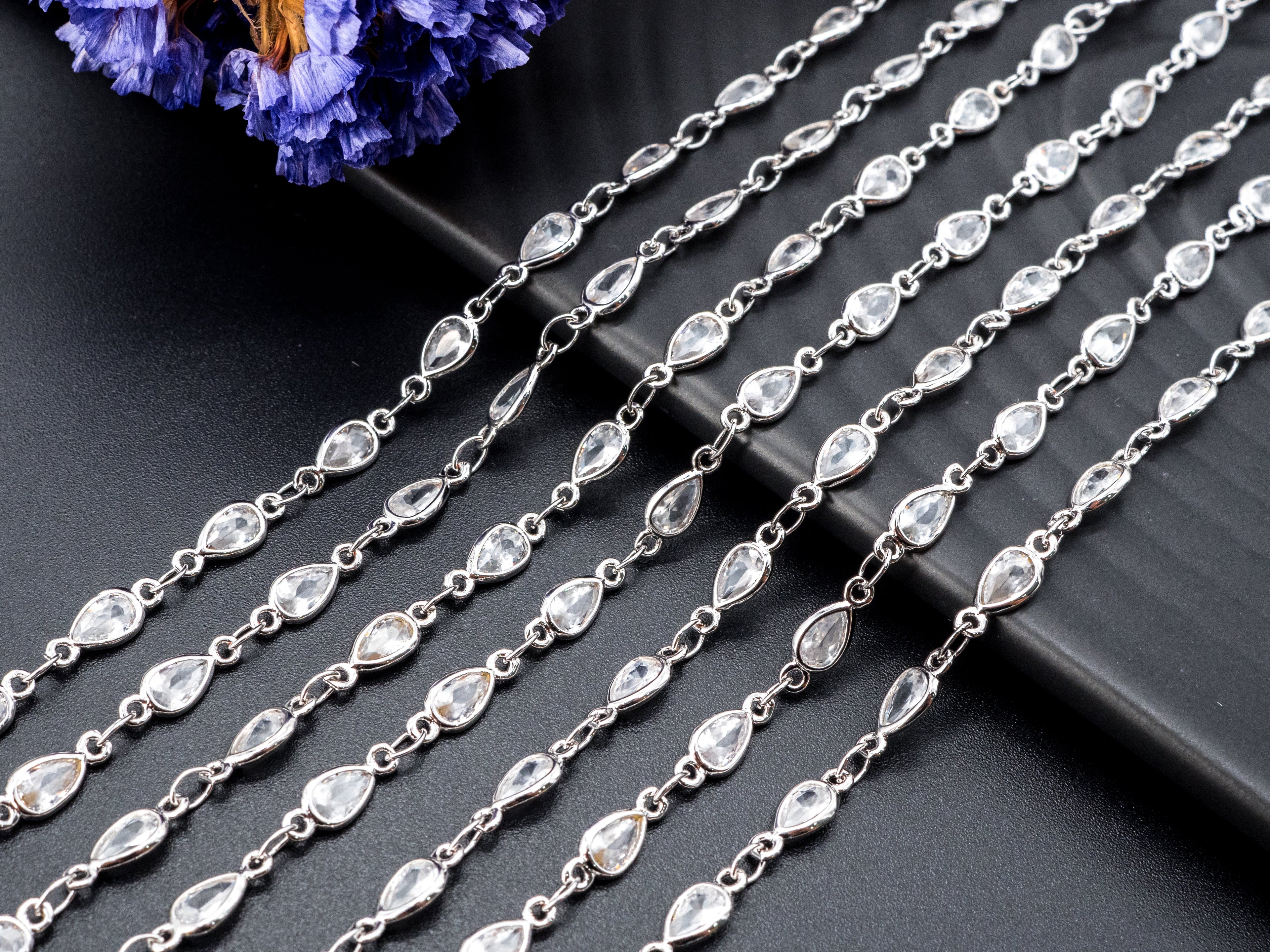 High Quality Teardrop Shape CZ Beaded Rosary Chain, sku#E348