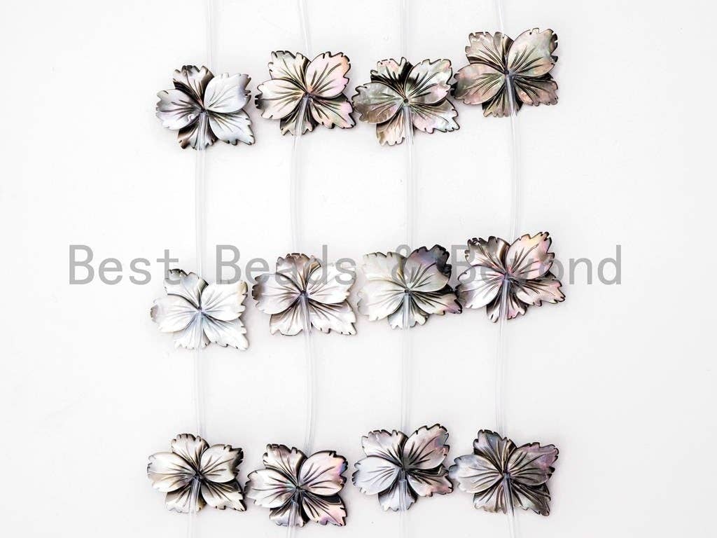 Natural MOP Carved Flower Leaf Beads, 25-30mm, Sku#T104