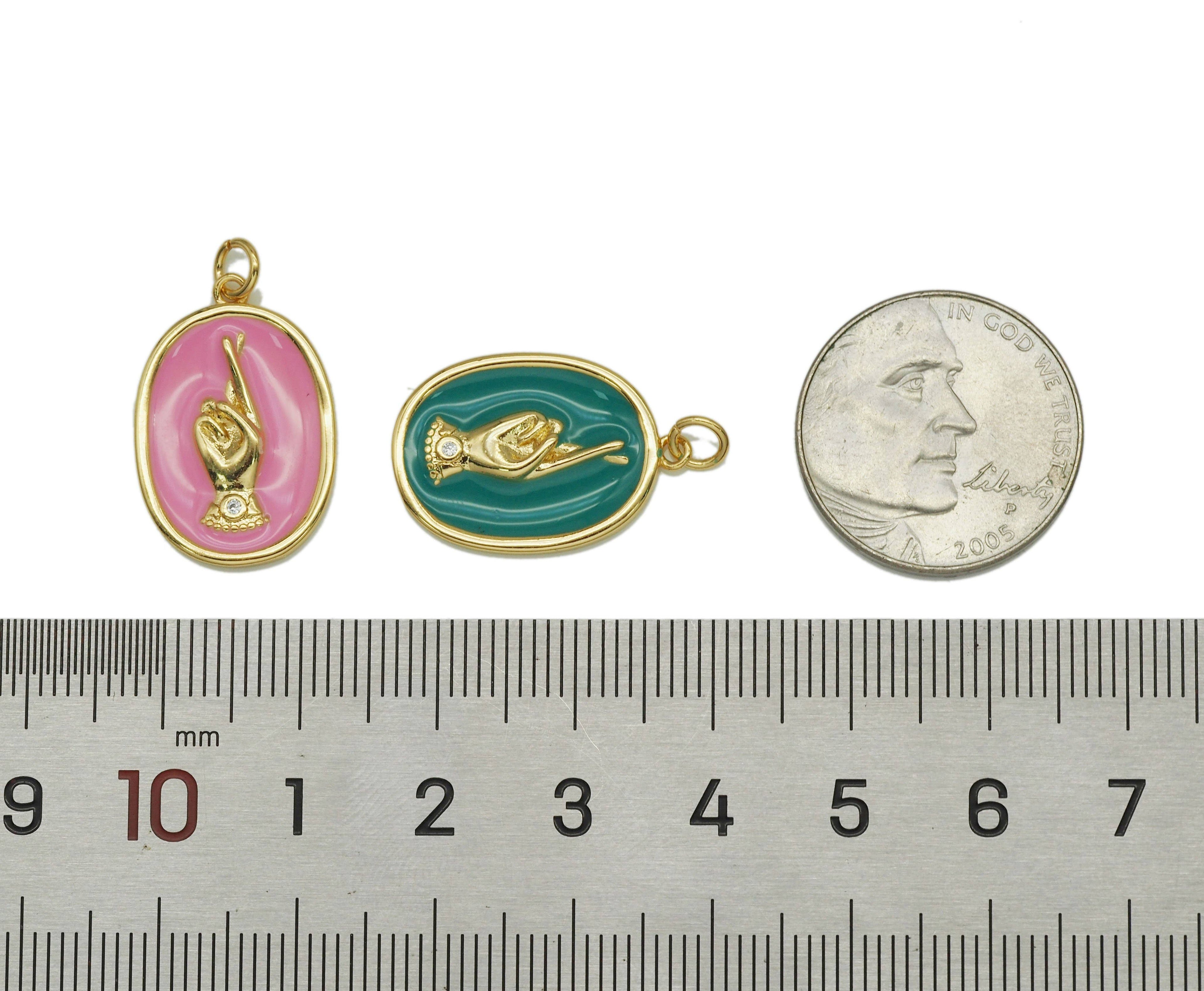 CZ Enamel Hand On Oval Pendant, Sku#Z1432