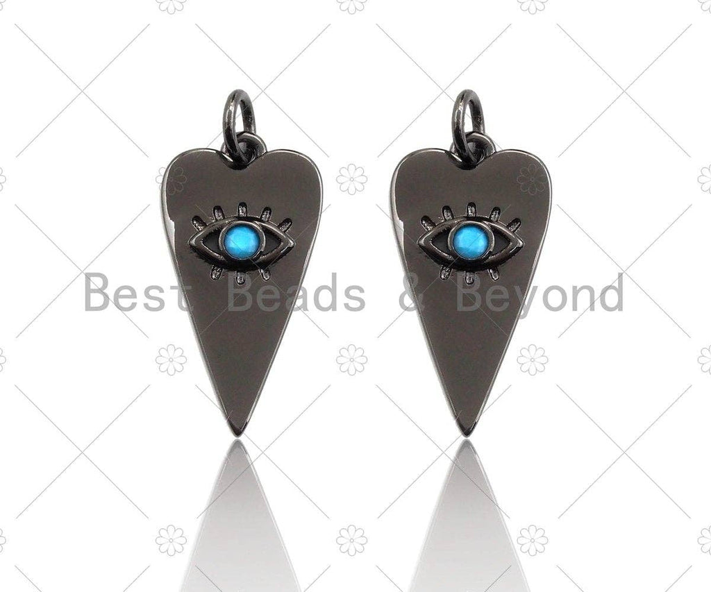 Turquoise CZ Micro Pave Evil Eye Pendant/Charm, Gunmetal/Gold Cubic Zirconia Carrot Shape Pendant Charm, 11x21mm,sku#Y258