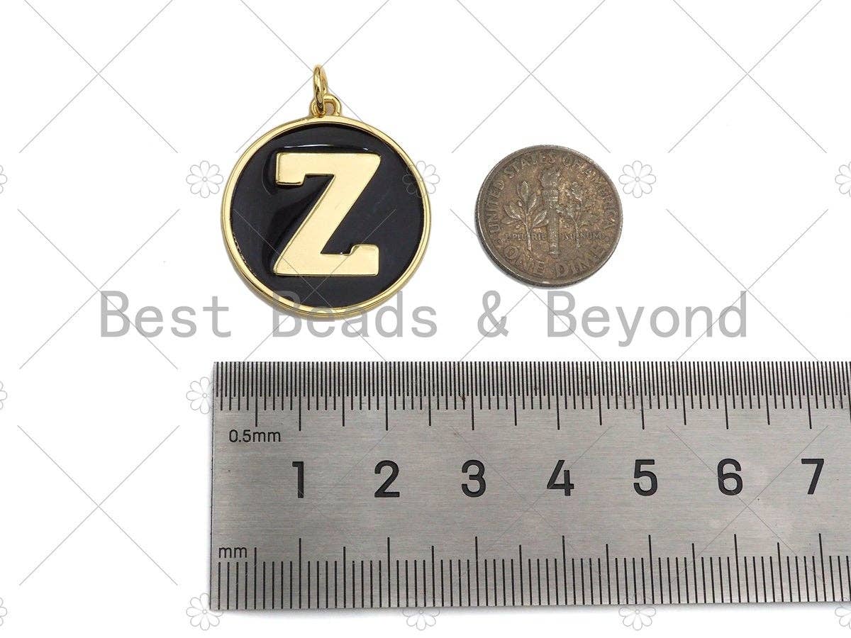 New Trendy Gold Black Enamel Initials Letter Charm/Pendant, Enamel Initial Alphabet Letters, Custom Naming Pendants, 25mm,sku#ML33