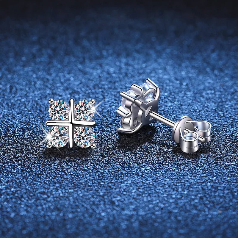 925 Sterling Silver 0.8Ct x2 Moissanite Stud Earrings 1.6Ct Total Classic Luxury